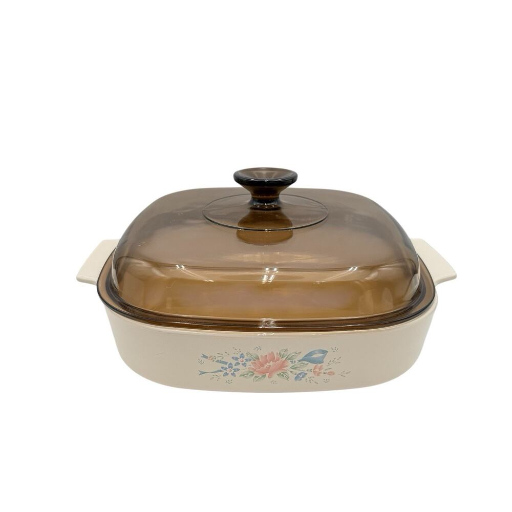 Corning Ware A-10-B Symphony 2.5L 10"x10"x2" Casserole Dish w/Pyrex Amber Lid